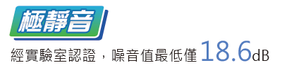 經實驗室認證，噪音值最低僅18.6dB